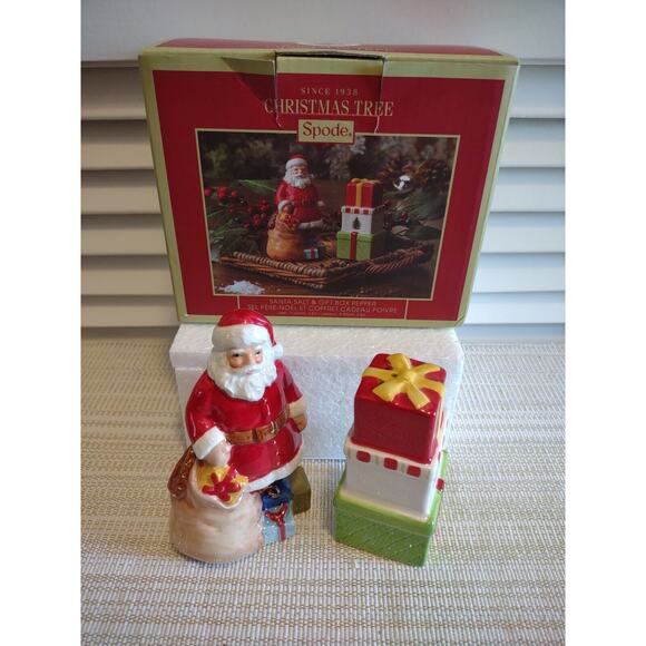 Spode Christmas Tree Santa Salt & Gift Box Pepper Shaker Set GUC in Box - Picture 1 of 11